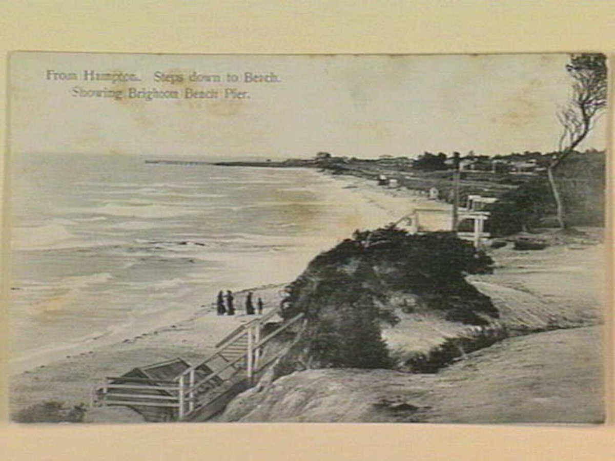 From Hampton. Steps down to Beach. Showing Brighton Beach Pier (c. 1910)