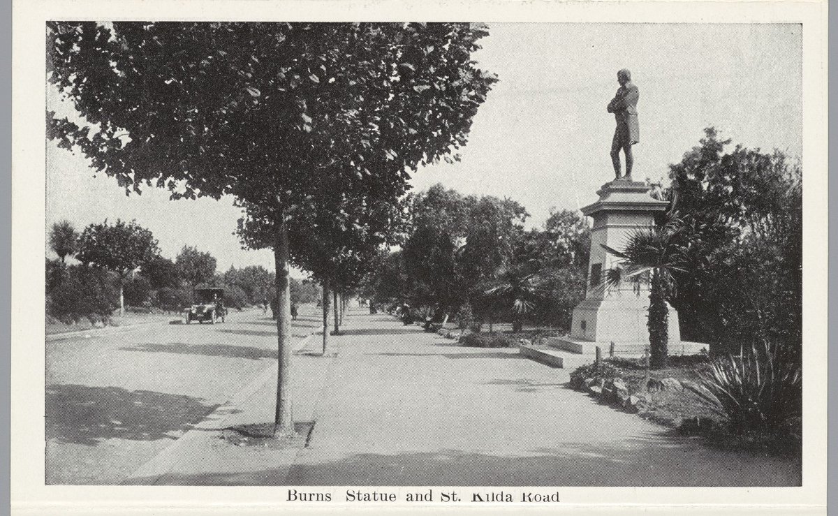 Burns Statue and St. Kilda Road, Melbourne City (c. 1940)
