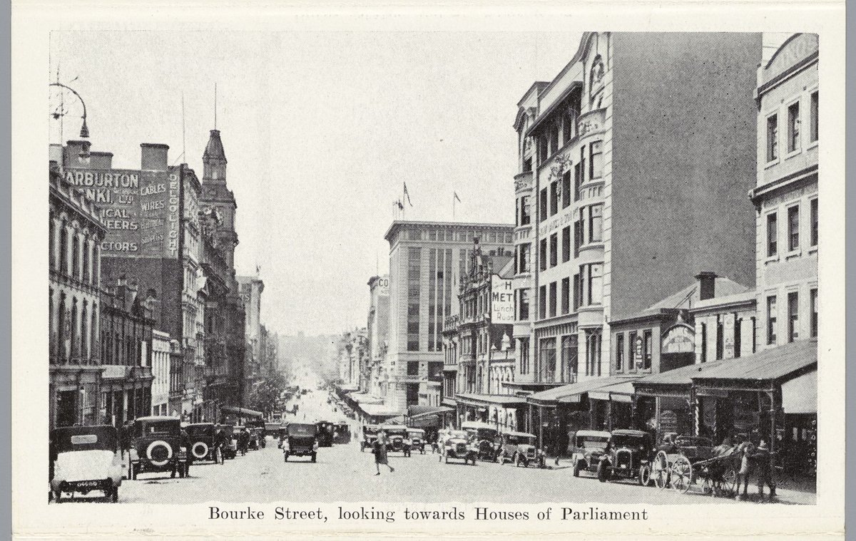 Bourke Street, looking towards Houses of Parliament, Melbourne City (c. 1940)
