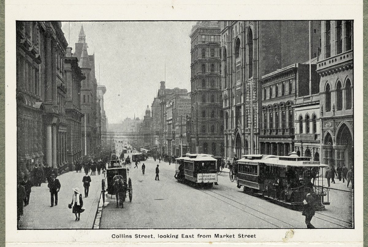 Collins Street, looking east from Market Street, Melbourne City (c. 1920)