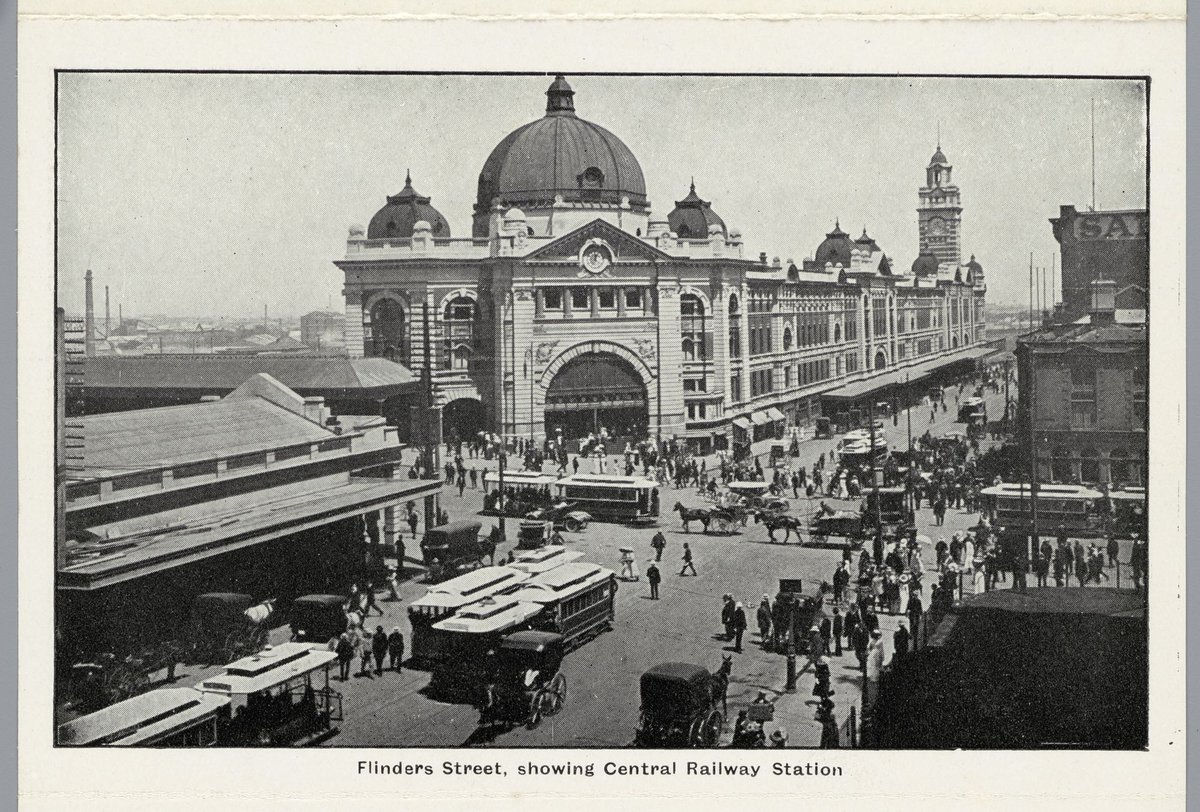 Flinders Street, showing Central Railway Station, Melbourne City (c. 1920)