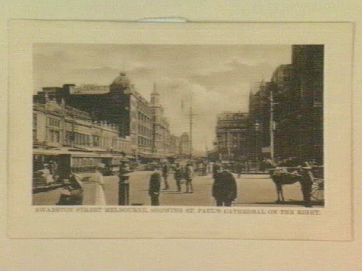 SWANSTON STREET MELBOURNE, SHOWING ST. PAUL'S CATHEDRAL ON THE RIGHT, Melbourne City (c. 1900)