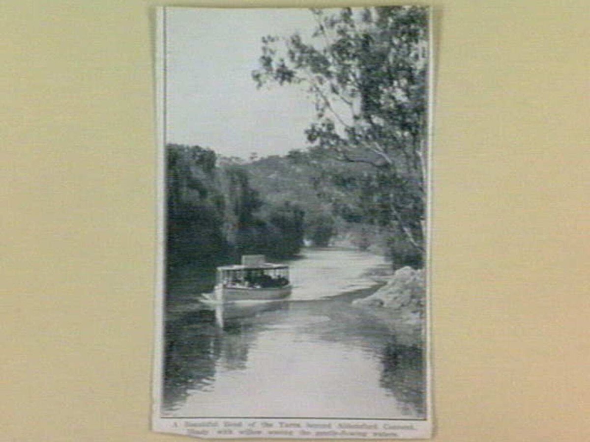 A Beautiful Bend of the Yarra beyond Abbotsford Convent. Shady with willow wooing the gently-flowing waters (1910–30)