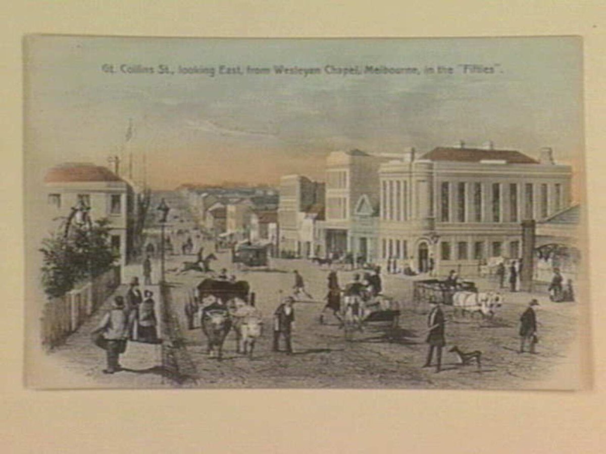 Gt. Collins St., looking East, from Wesleyan Chapel, Melbourne, in the "Fifties", Melbourne City (1905–10)