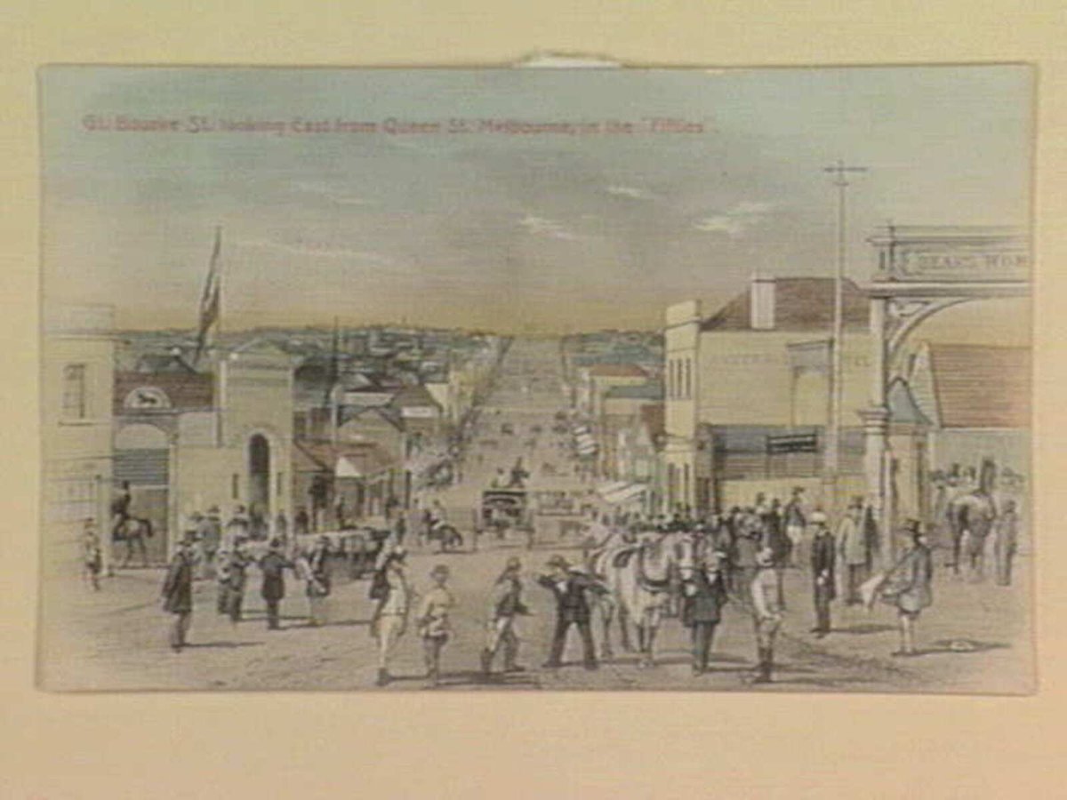 Gt. Bourke St. looking East from Queen St. Melbourne, in the "Fifties", Melbourne City (1905–10)