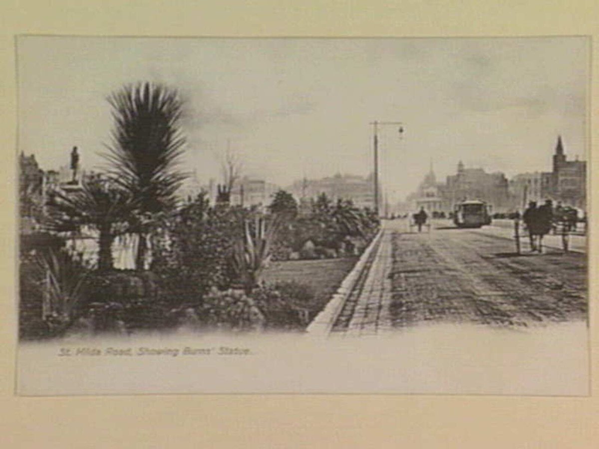 St. Kilda Road, Showing Burns' Statue, Melbourne City (1895–1915)