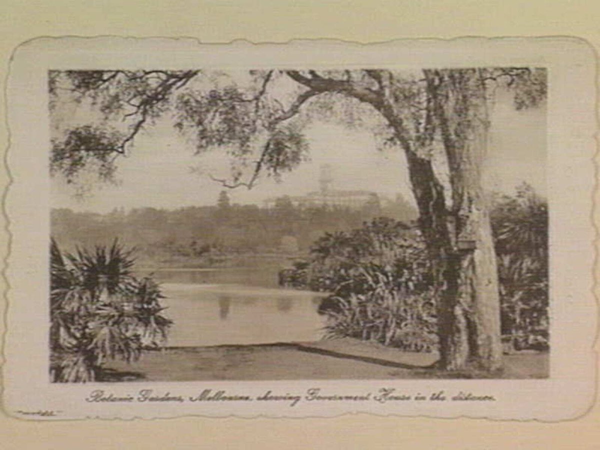 Botanic Gardens, Melbourne, showing Government House in the distance, Melbourne City (1906–09)