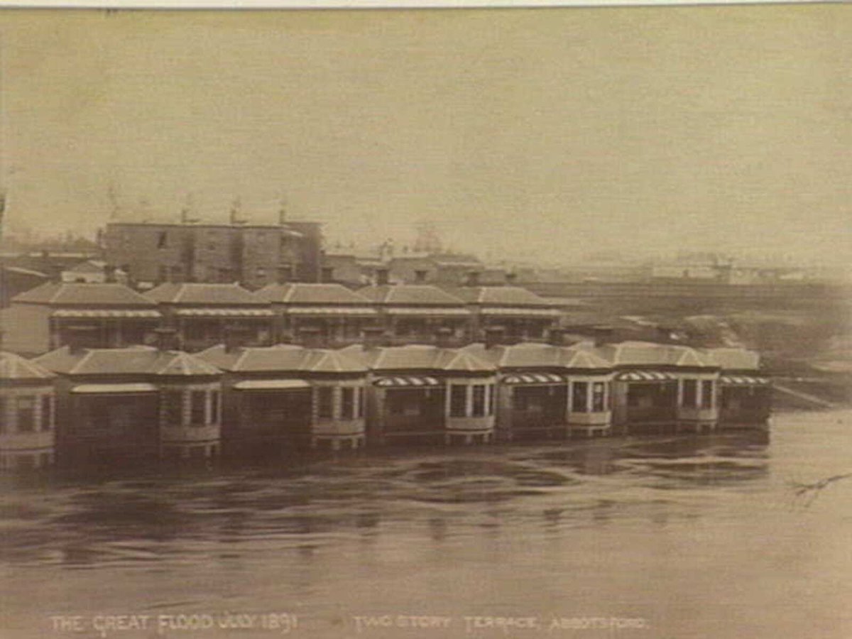 The great flood, July 1891. Two story [i.e. storey] terrace, Abbotsford