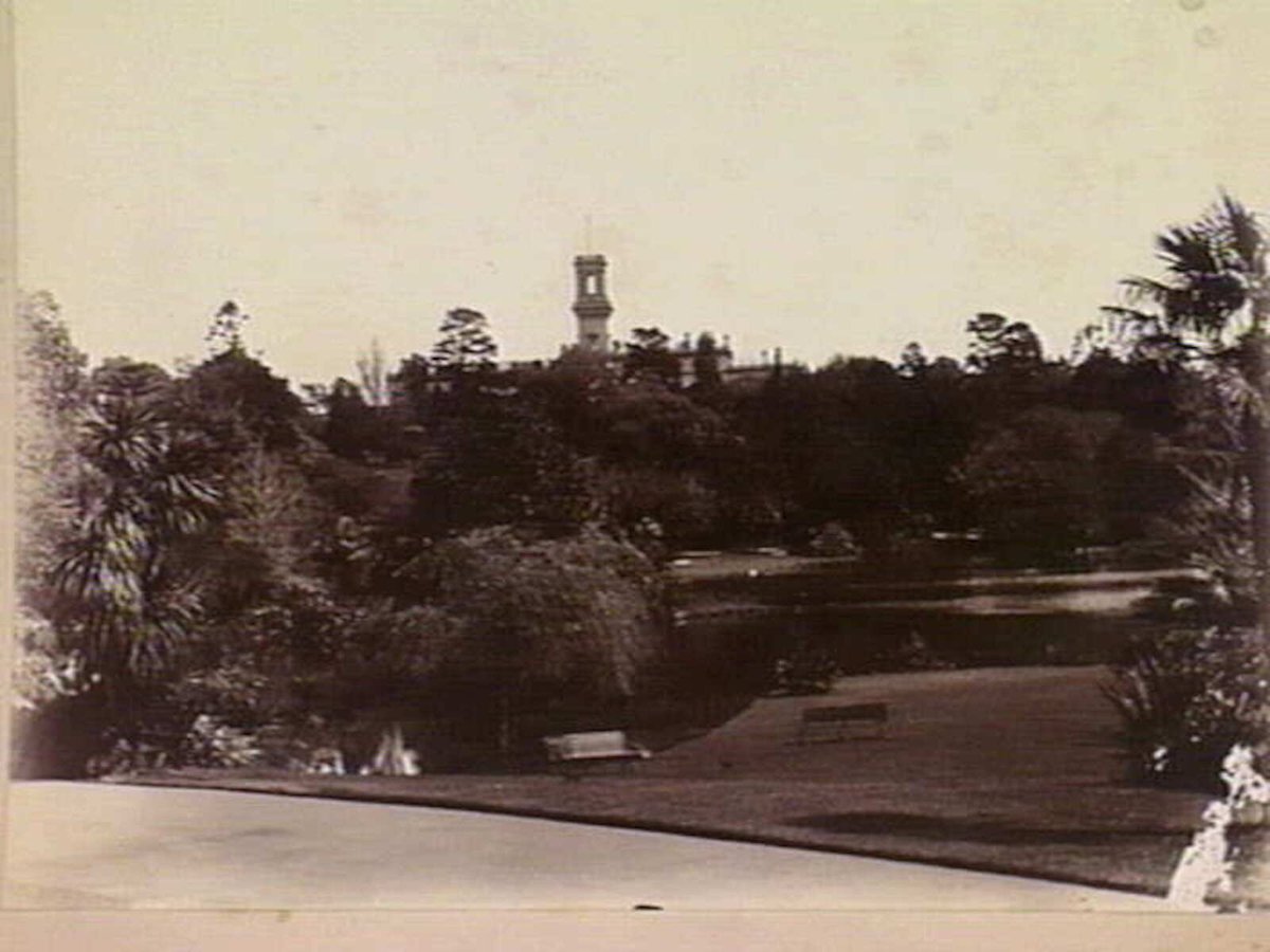 Royal Botanic Gardens, Melbourne, Government House in background, Melbourne City (1865–95)