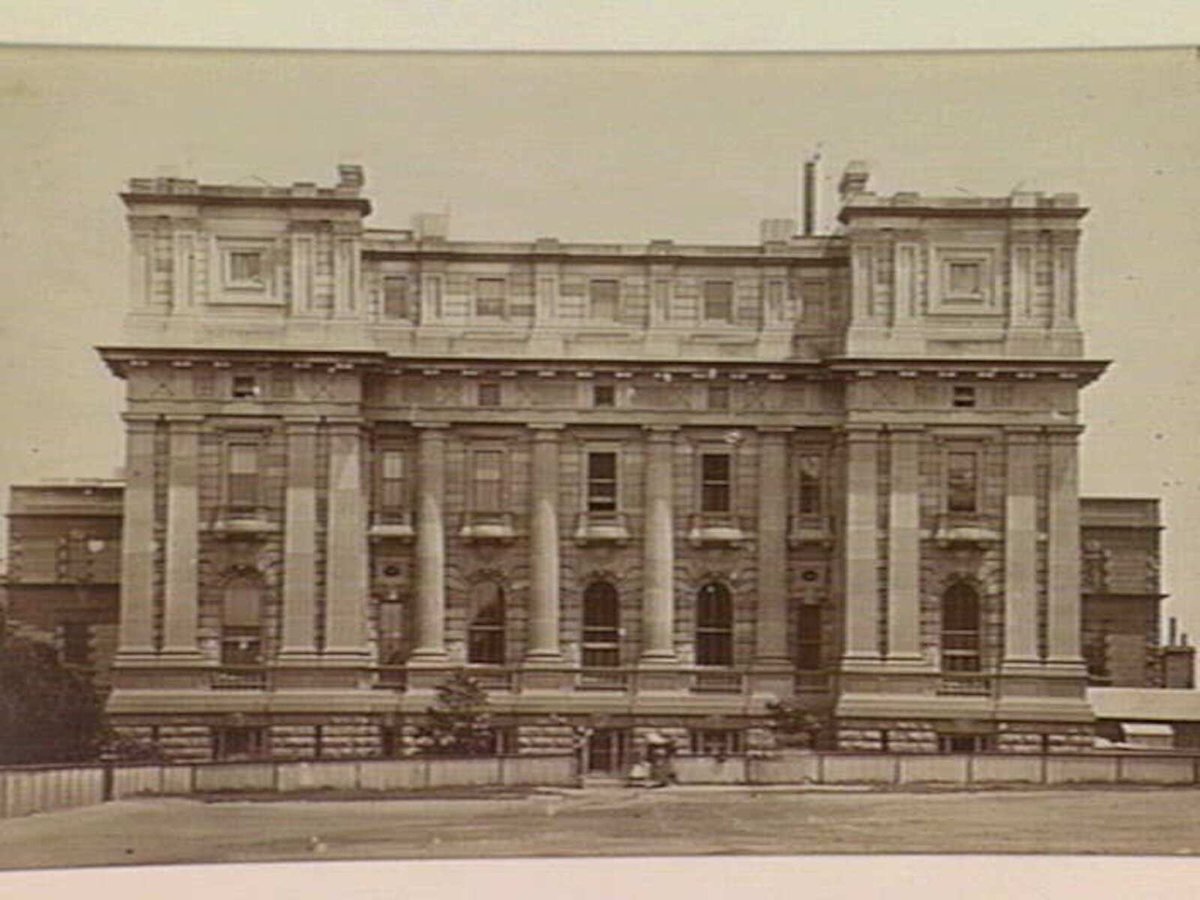 Parliament House, Spring Street, side elevation showing Parliamentary Library, East Melbourne (c. 1885)