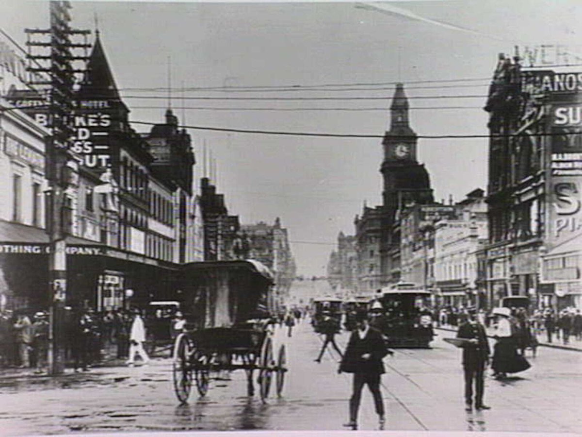 View of Bourke Street, looking west from Swanston Street, Melbourne, Melbourne City (1887–1910)