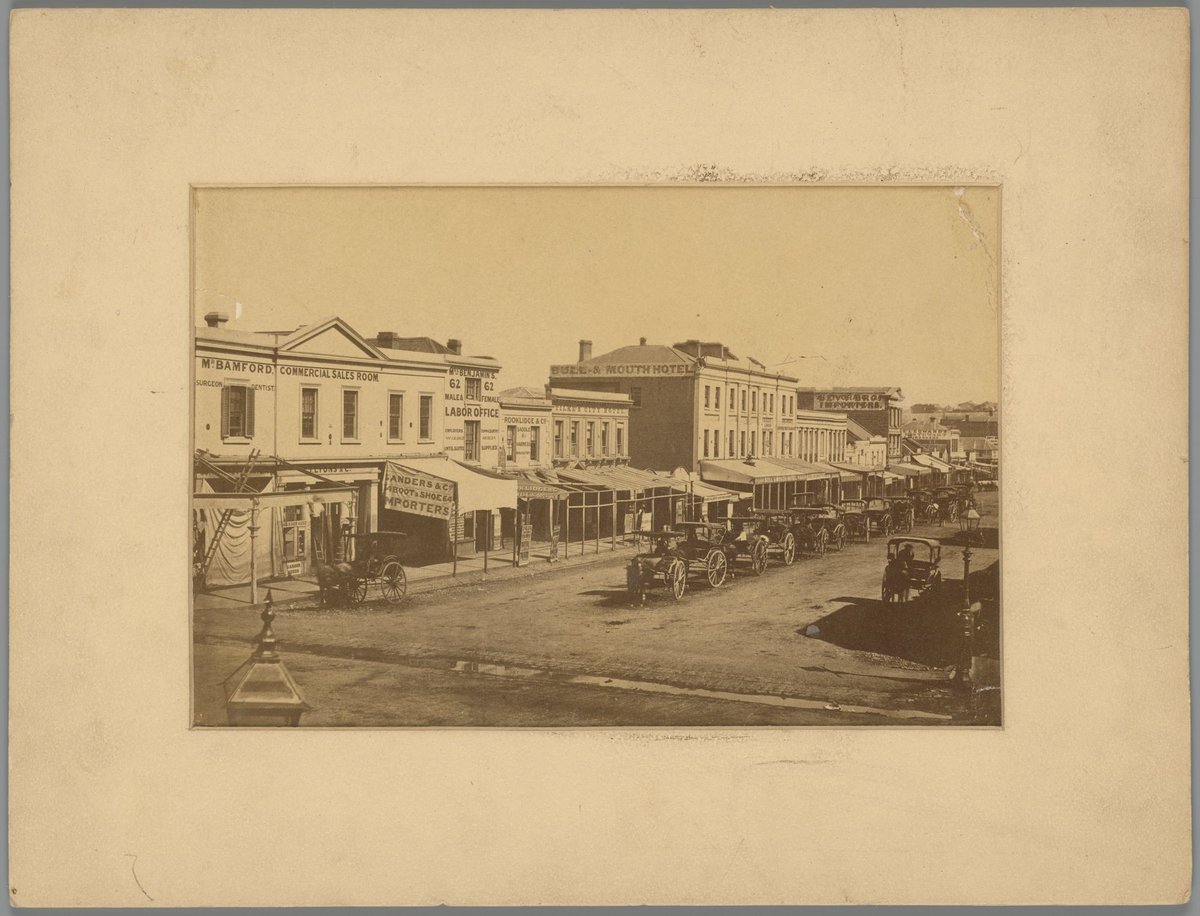 [Bourke Street, Melbourne, south side between Swanston and Elizabeth Streets, looking west], Melbourne City (1861)