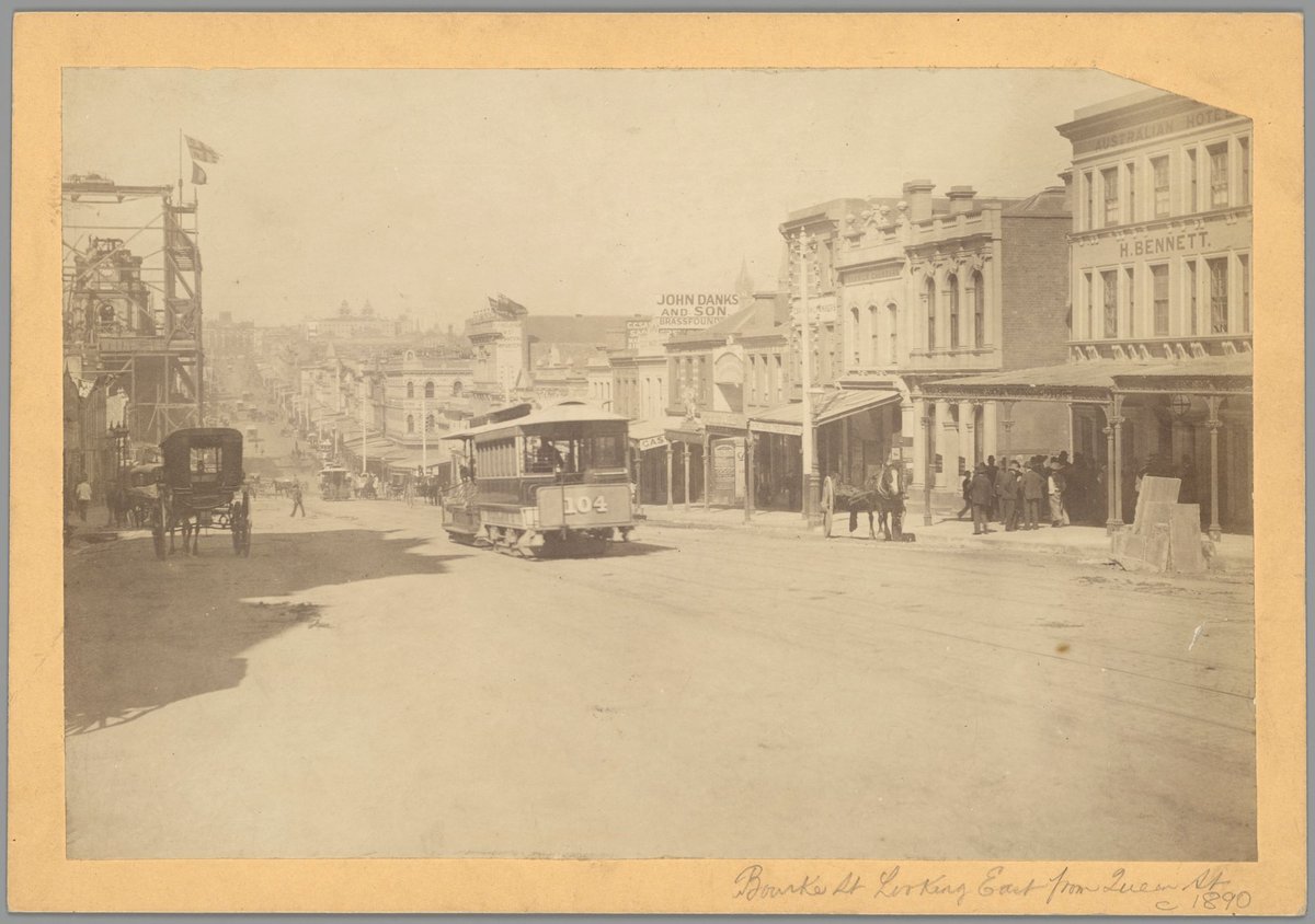 Bourke Street Melbourne, looking east from near McKillop Street, showing south side of road, Melbourne City (c. 1890)