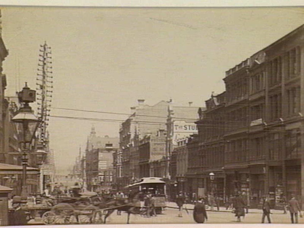 Collins Street Melbourne, looking west from Swanston Street, Melbourne City (c. 1890)