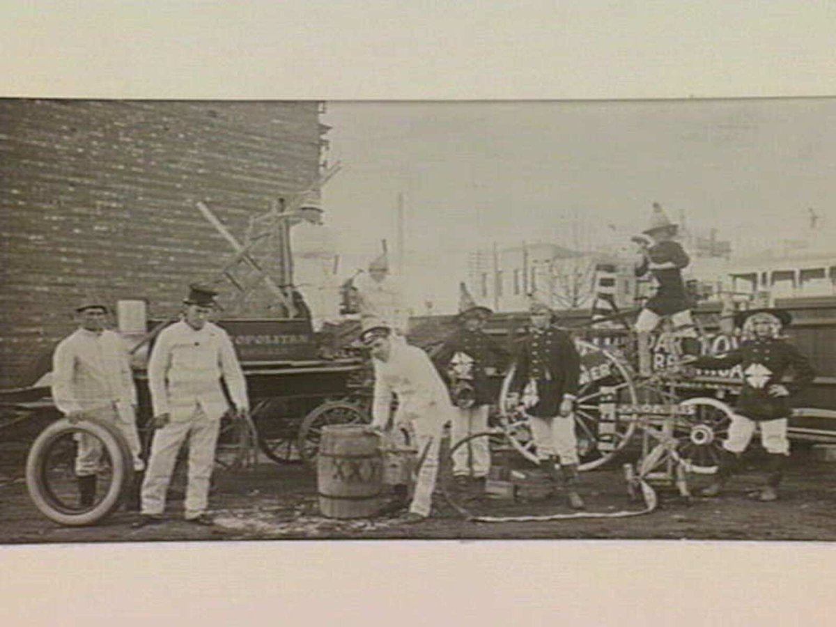 Darktown Fire Brigade, Richmond Volunteer Firemen, in fancy dress costumes (1912)