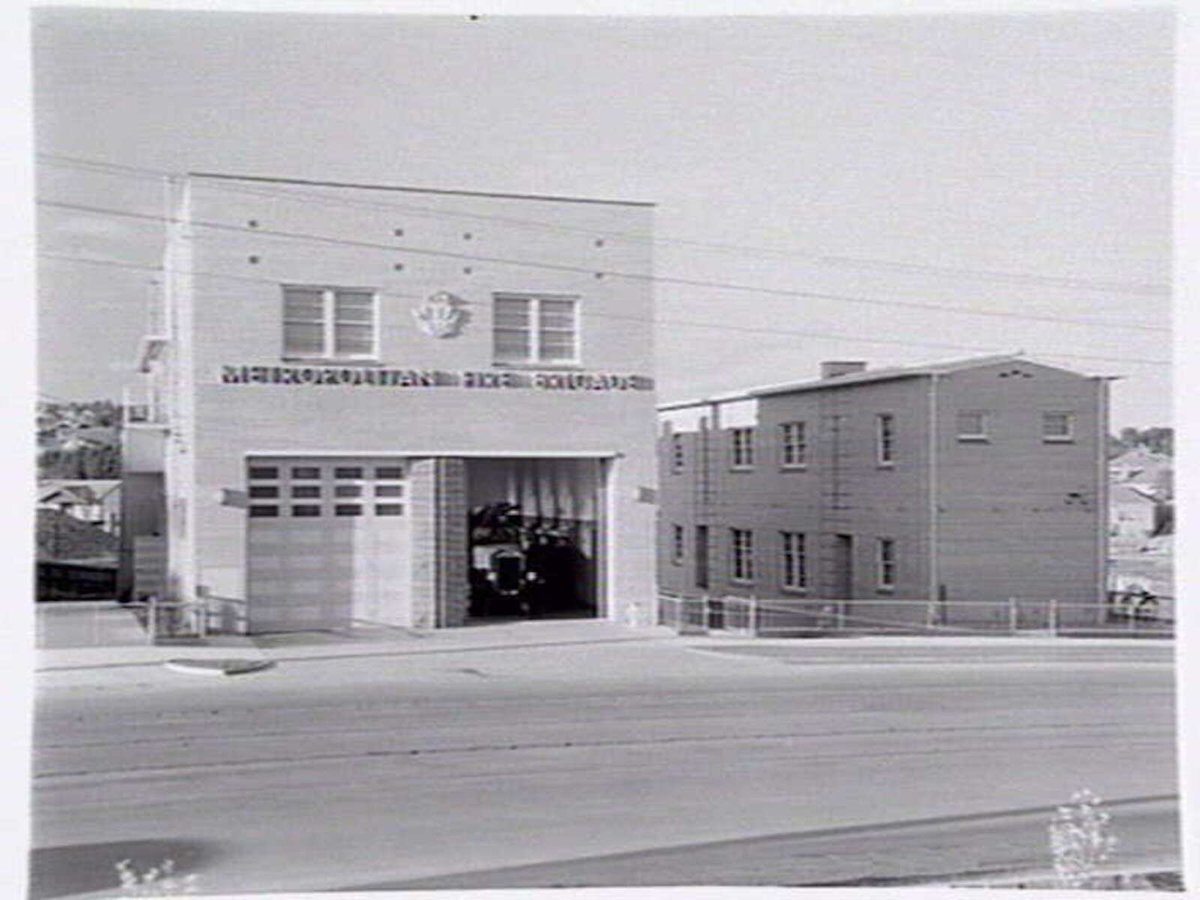Fire station, showing main building & flats for the firemen next door, Camberwell Road, Camberwell, Victoria (1940?)