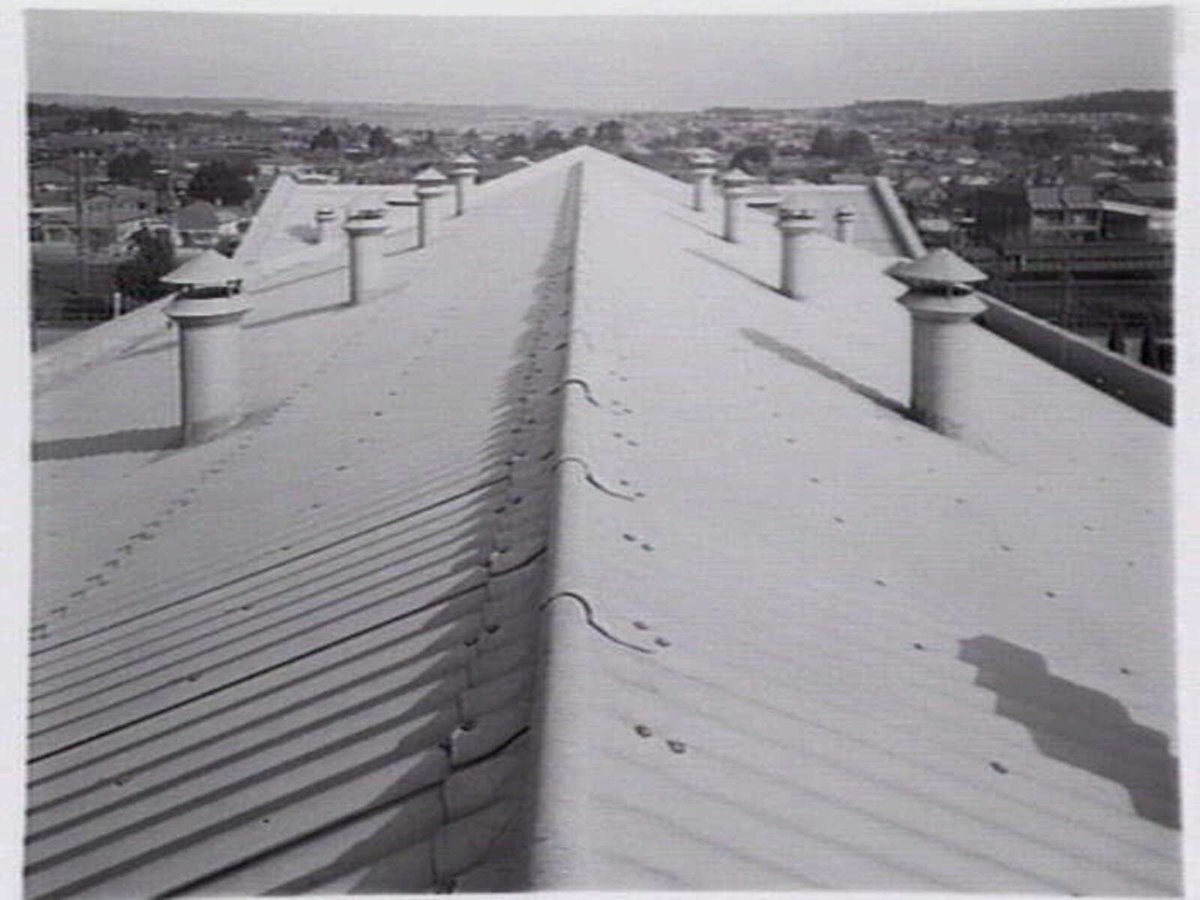 Elevated view from the roof of the Box Hill Town Hall, made of fibro cement (c. 1940)