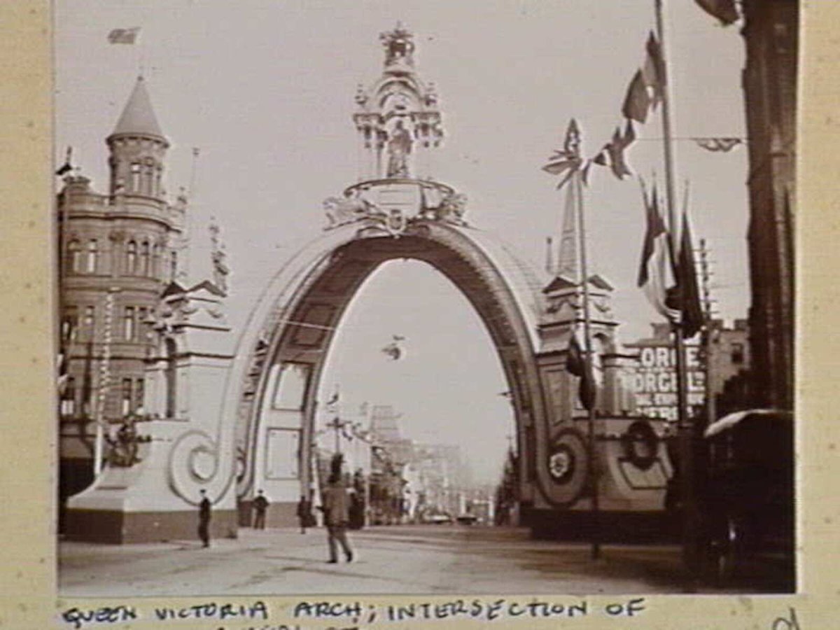 Queen Victoria Arch, Intersection of Collins and Russell Streets, Melbourne City (c. 1901)