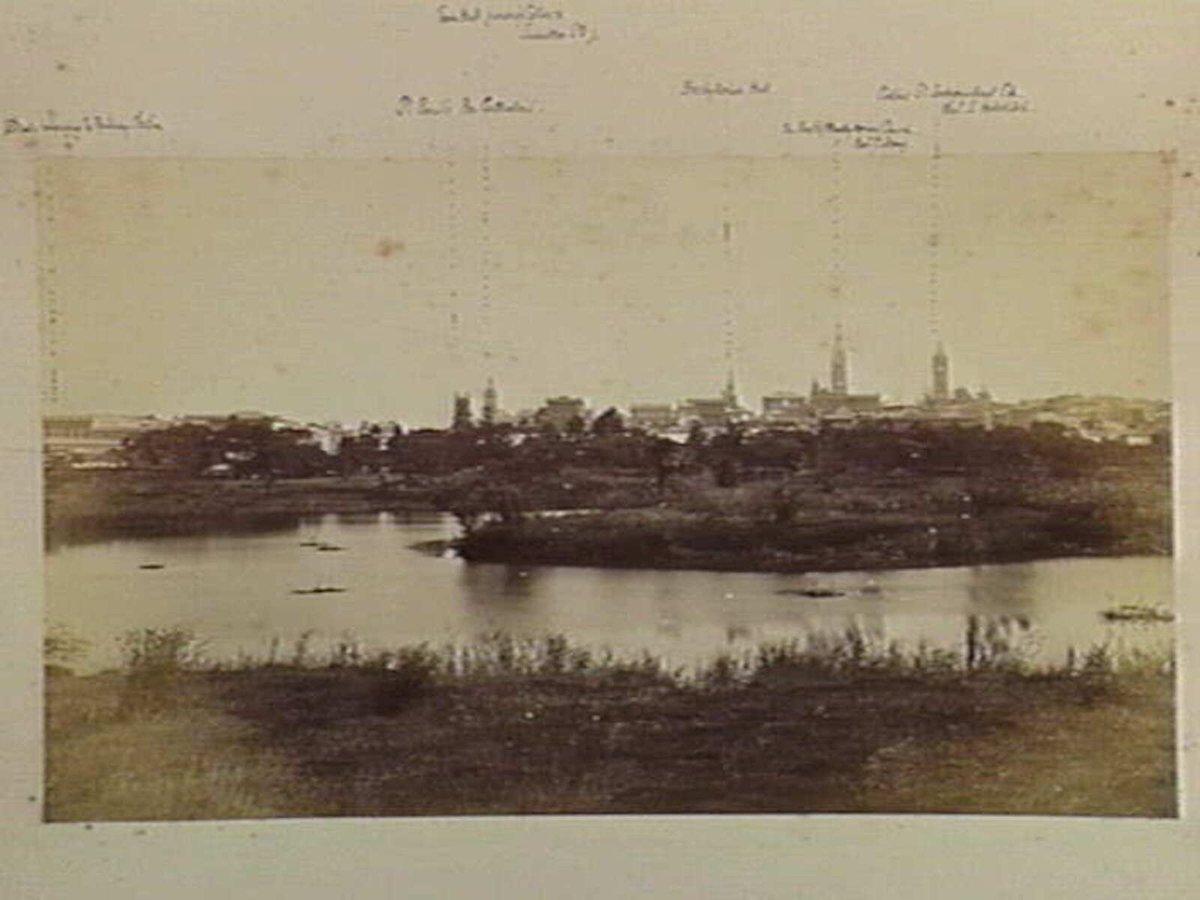 Melbourne, from the Domain Reserve Lagoon, Melbourne City (c. 1880)