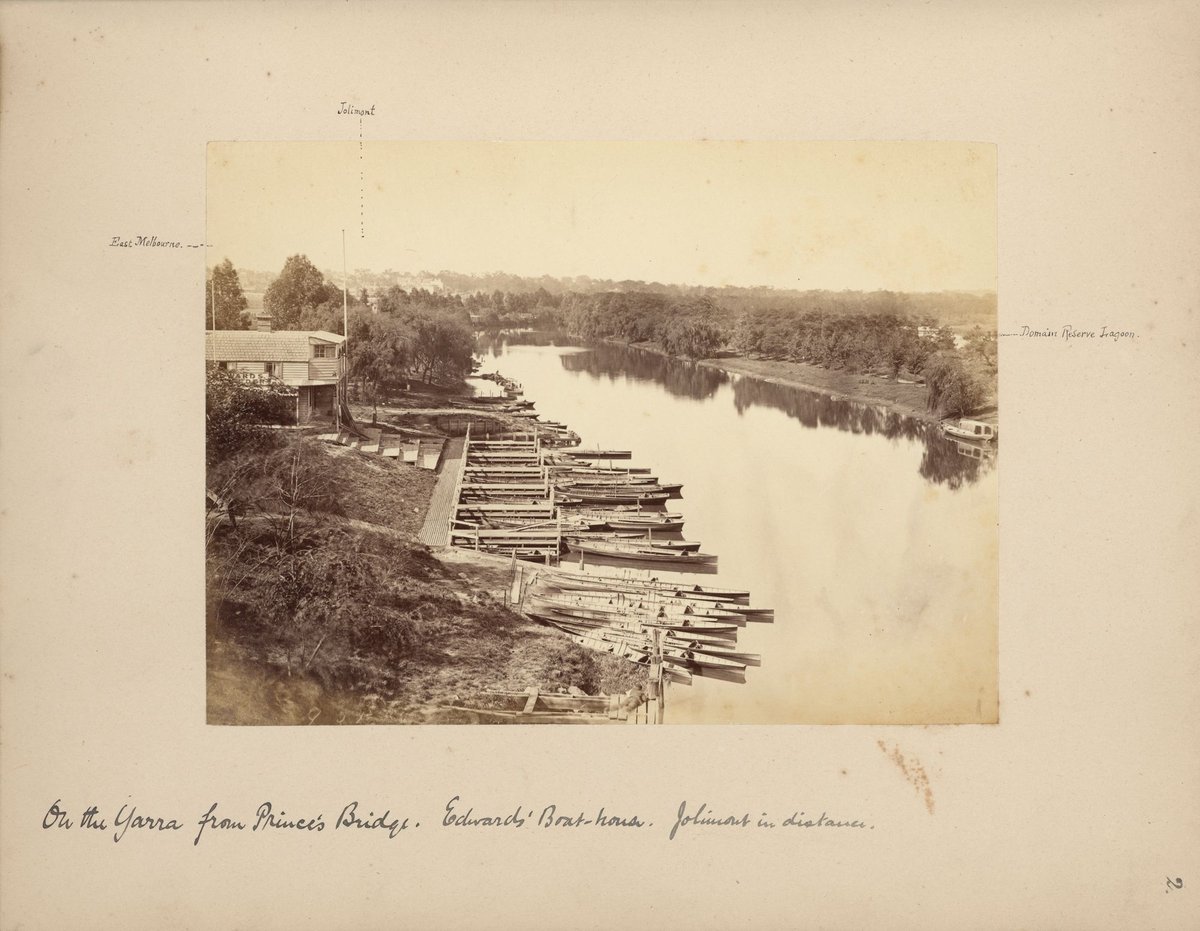 On the Yarra from Prince's Bridge. Edward's Boat-house. Jolimont in distance (c. 1880)