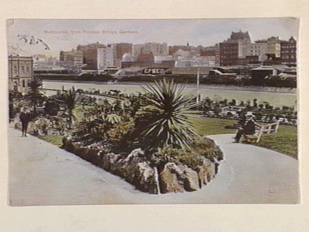 Melbourne from Princes Bridge Gardens, Melbourne City (c. 1906)