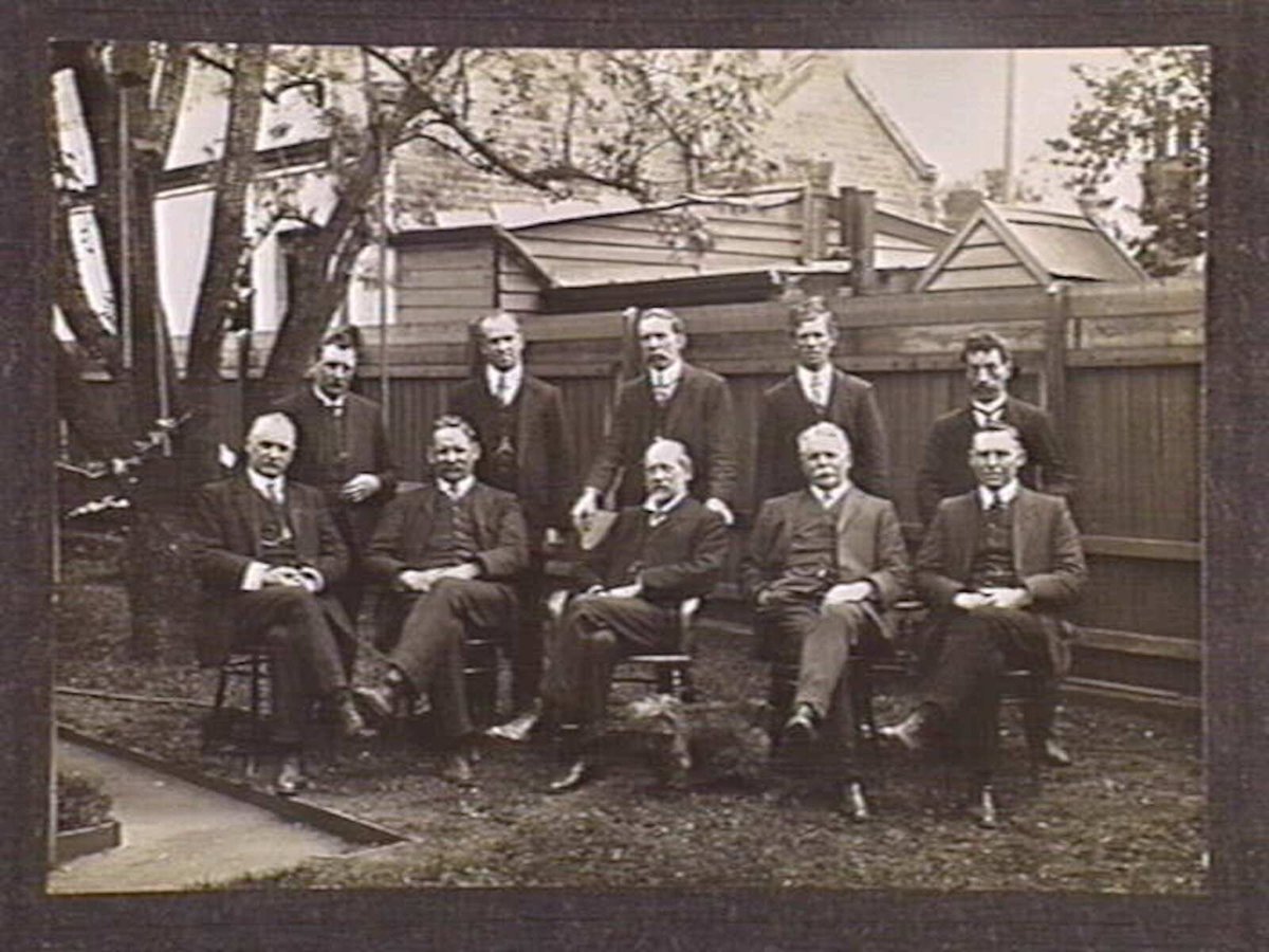 PRINCIPAL OFFICERS IN THE MELBOURNE TRAMWAY COMPANY'S REPAIR SHOP (1912)
