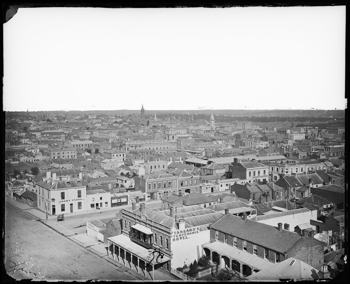 Melbourne from corner of Lonsdale and Queen Streets, showing Queen Street between Lonsdale and Little Bourke Streets, Melbourne City (1869)