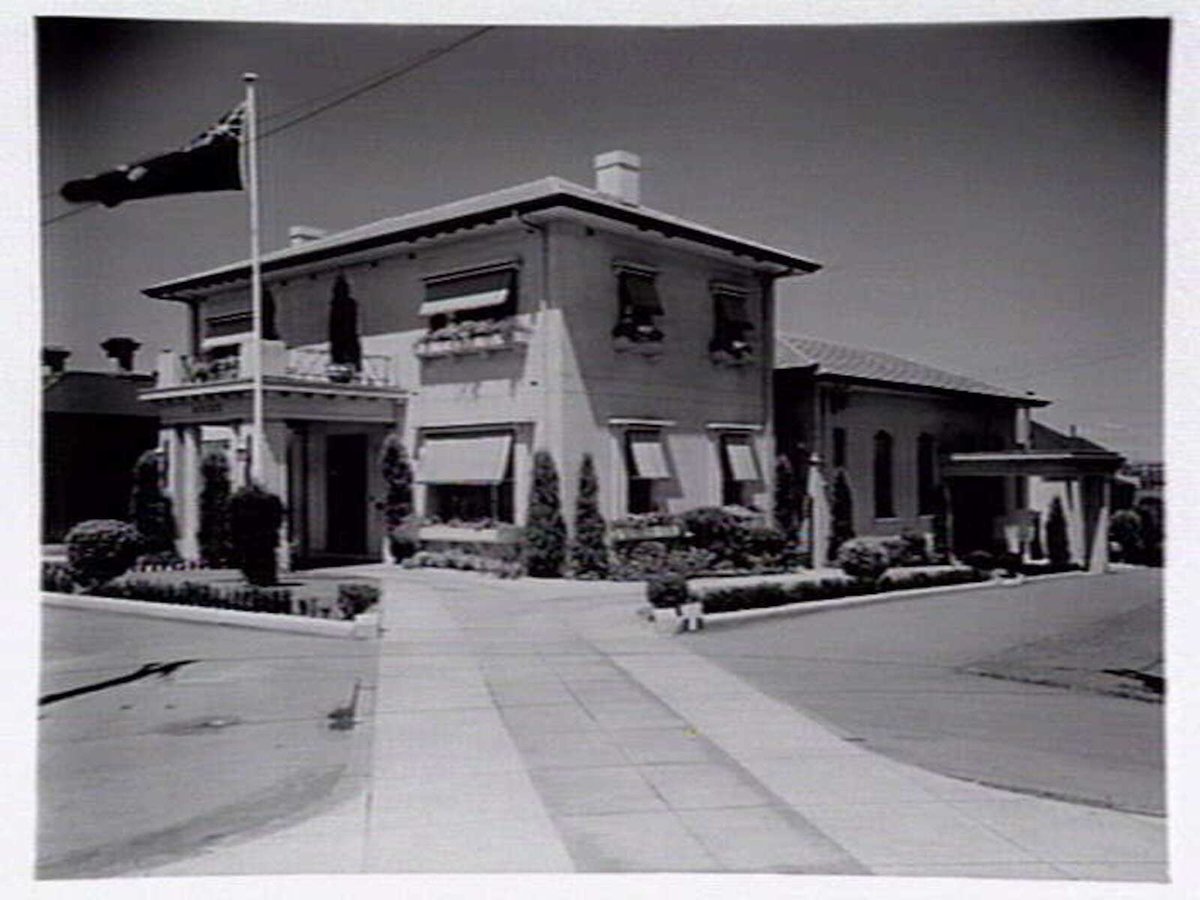 Exterior of Sleight's Funeral Home, St. Kilda Road at Domain Rd, Melbourne City (c. 1940)