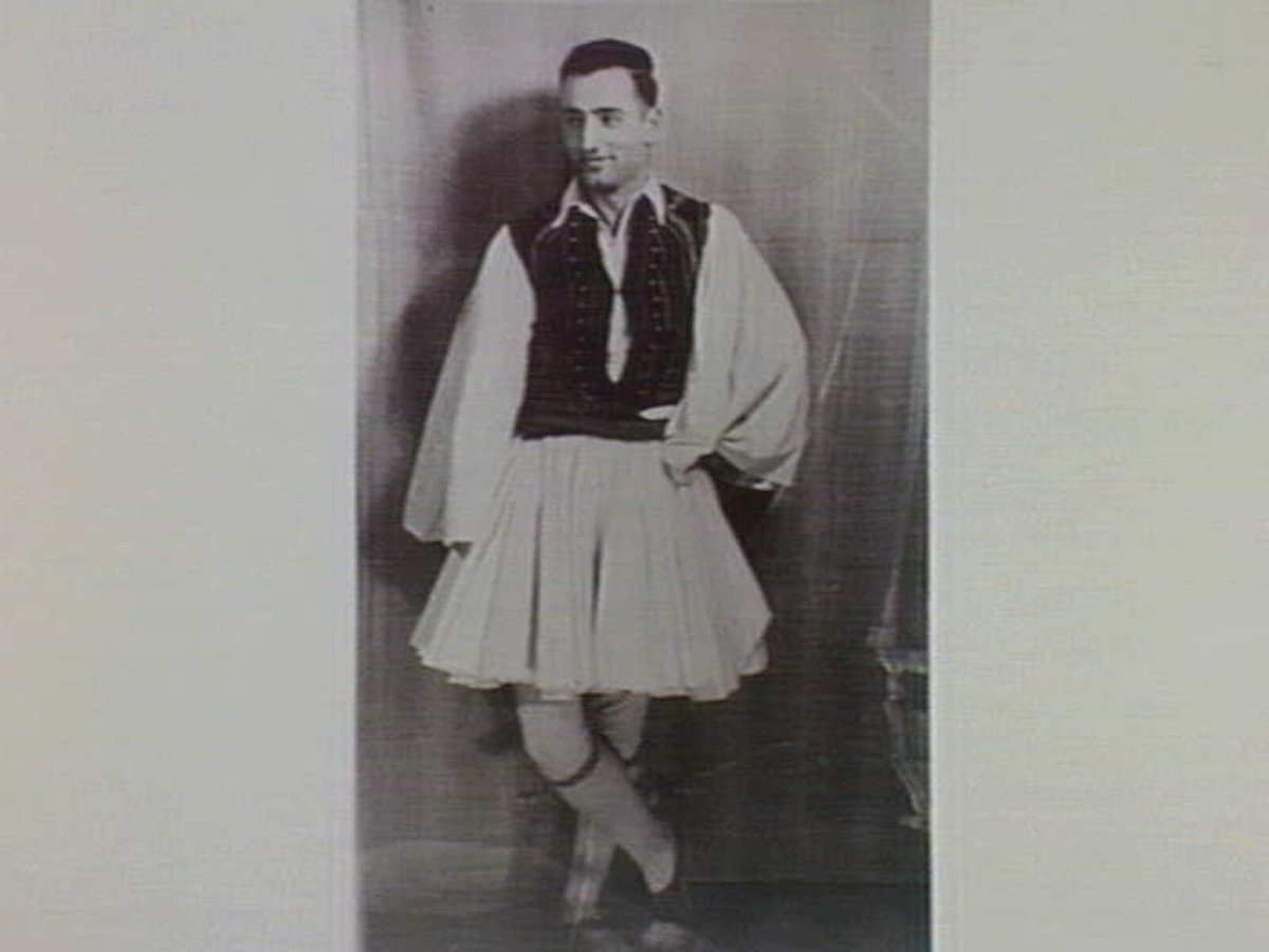 Spiro Polites at the International Ball, Melbourne 1940. The costumes were made by Melbourne Greeks
