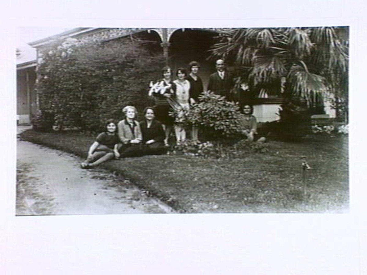 Members of the Krizos and Black families at the Krizos home, Hawthorn, 1930s. Nina Black far right