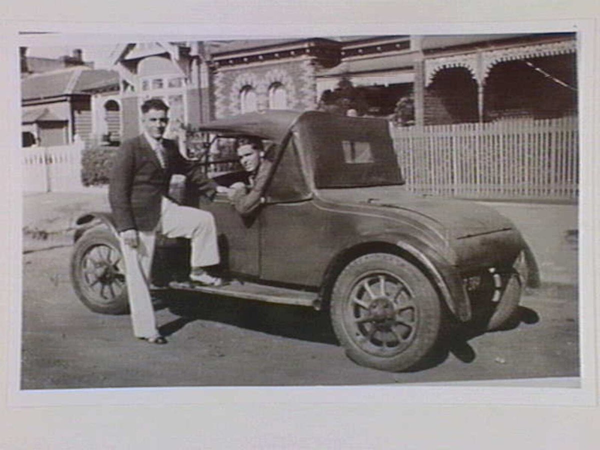 Mick Bacash with his first car in Clifton Hill 1936