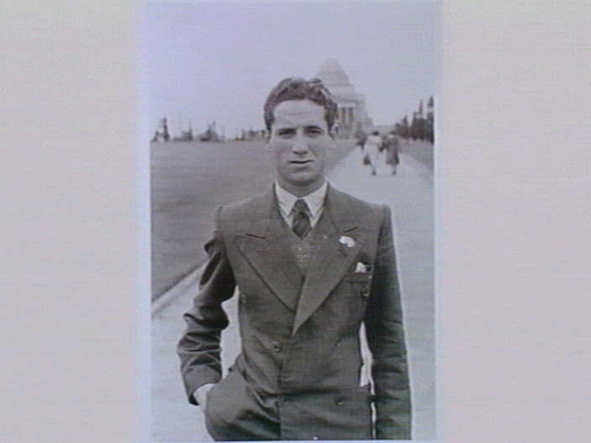 Charles Cassar after the Anzac Day march, Melbourne, 1949