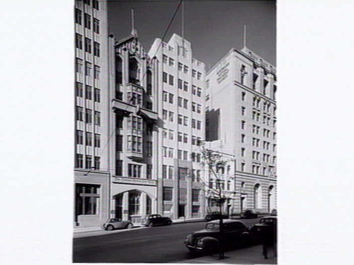 Buildings in Collins Street, Melbourne, south side between Queen and Market Street, Melbourne City (c. 1940)