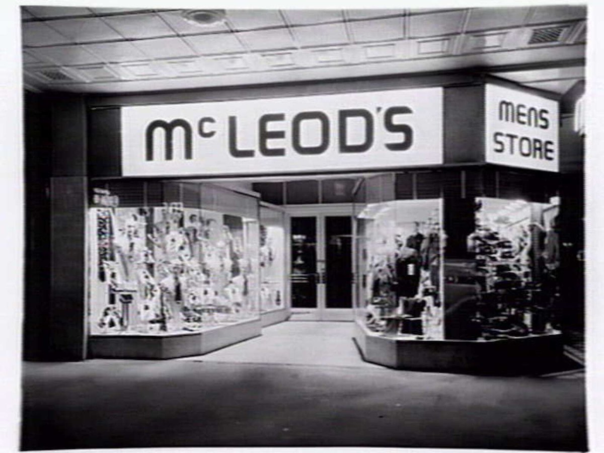 McLeod's Mens Store, 331 Bourke Street, Melbourne, shopfront at night, Melbourne City (c. 1941)