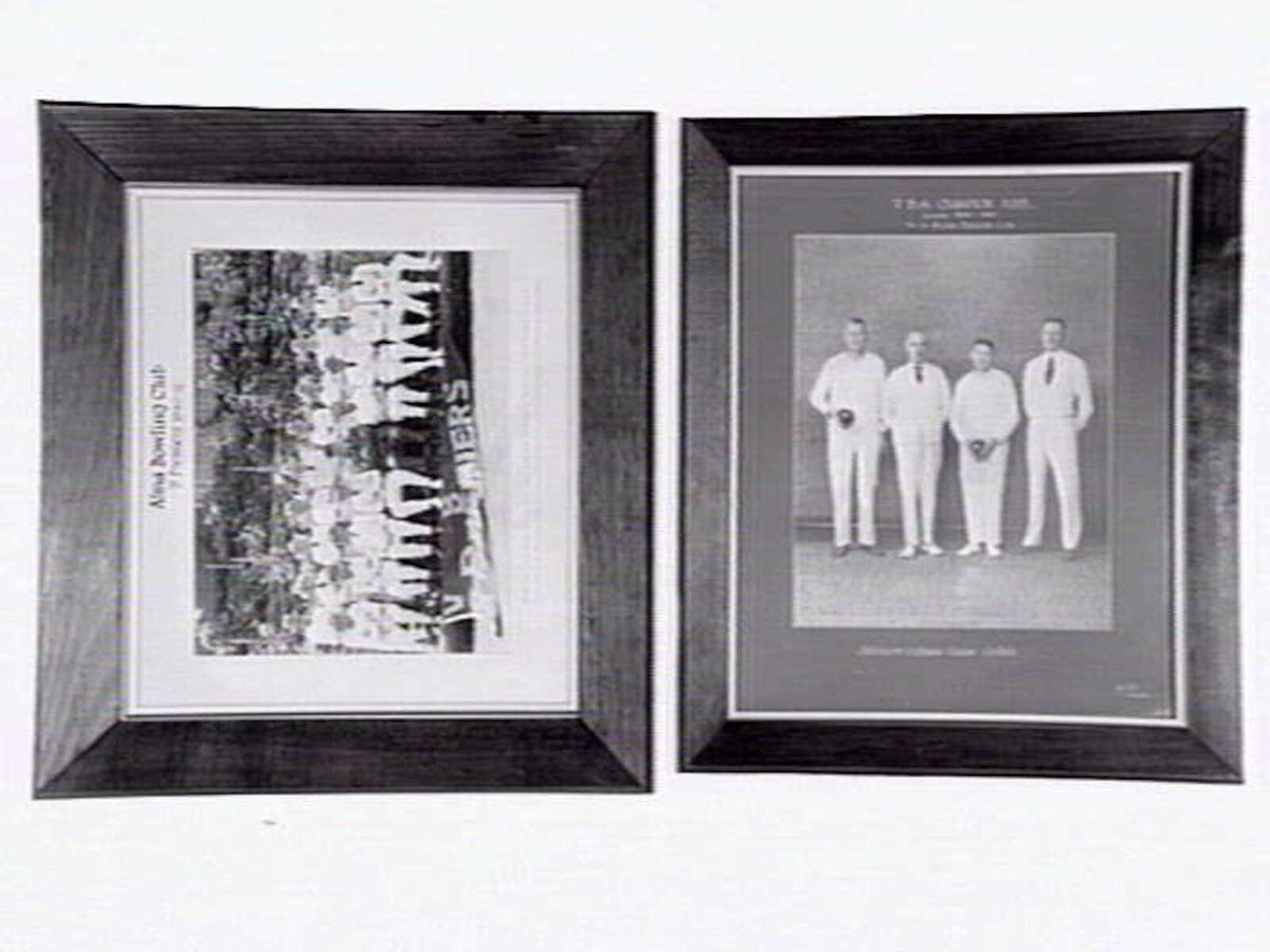 Two framed photos from Alma Bowling and Tennis Club, Wilkes Street, North Caulfield, Caulfield North (c. 1945)