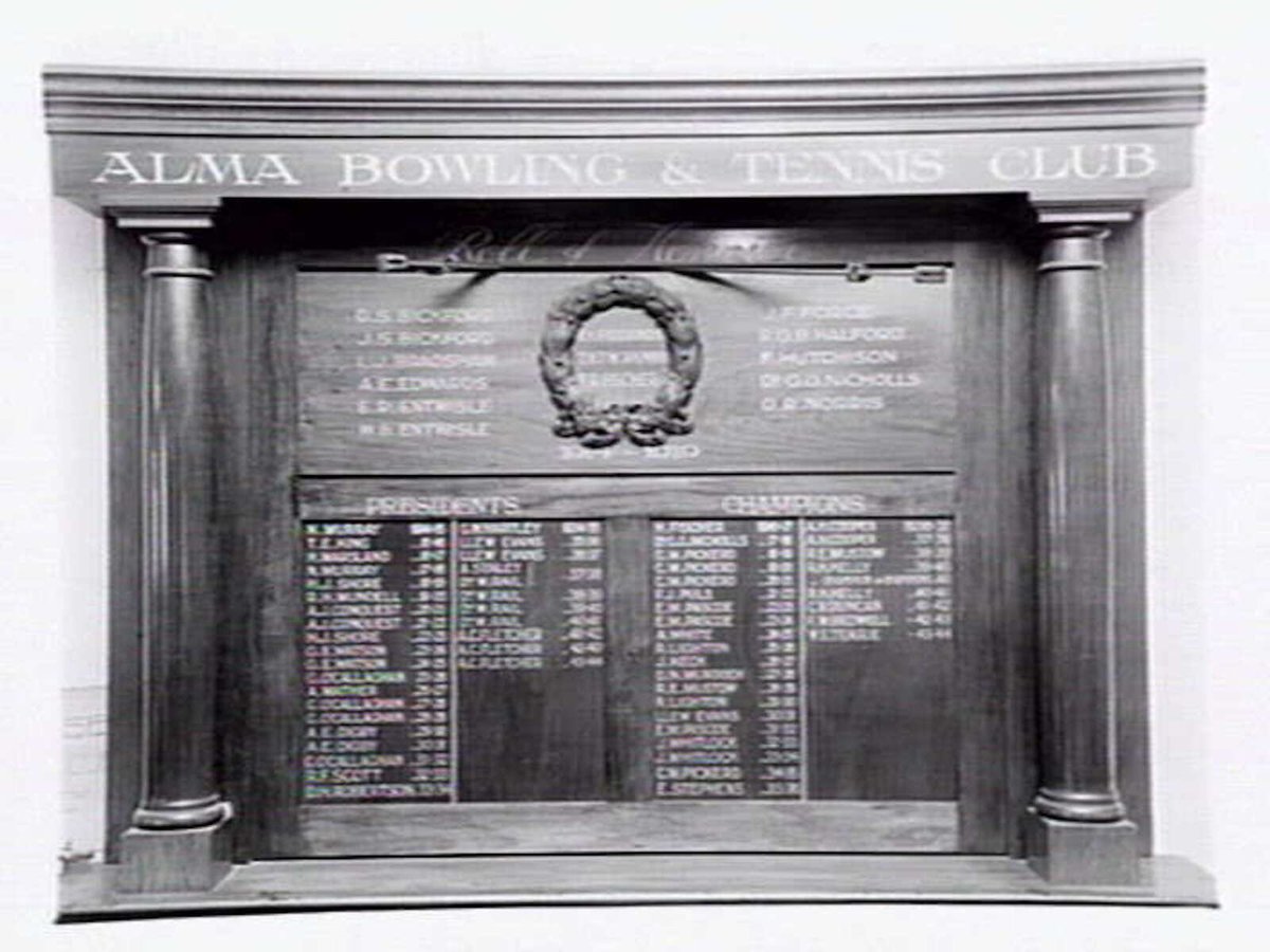 Roll of Honour from the Alma Bowling and Tennis Club, Wilkes Street, North Caulfield, Caulfield North (c. 1945)