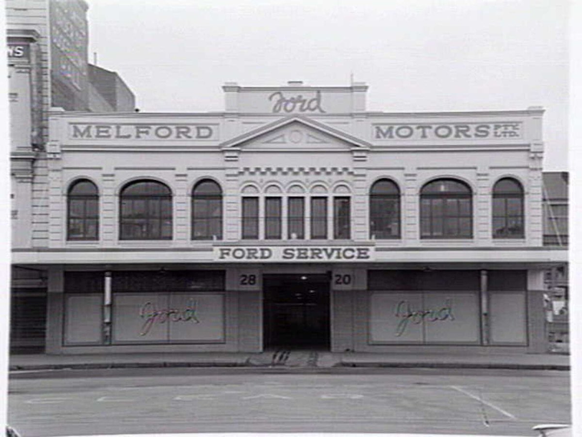 Exterior of Melford Motors, 20-28 La Trobe St., Melbourne, Melbourne City (1948)