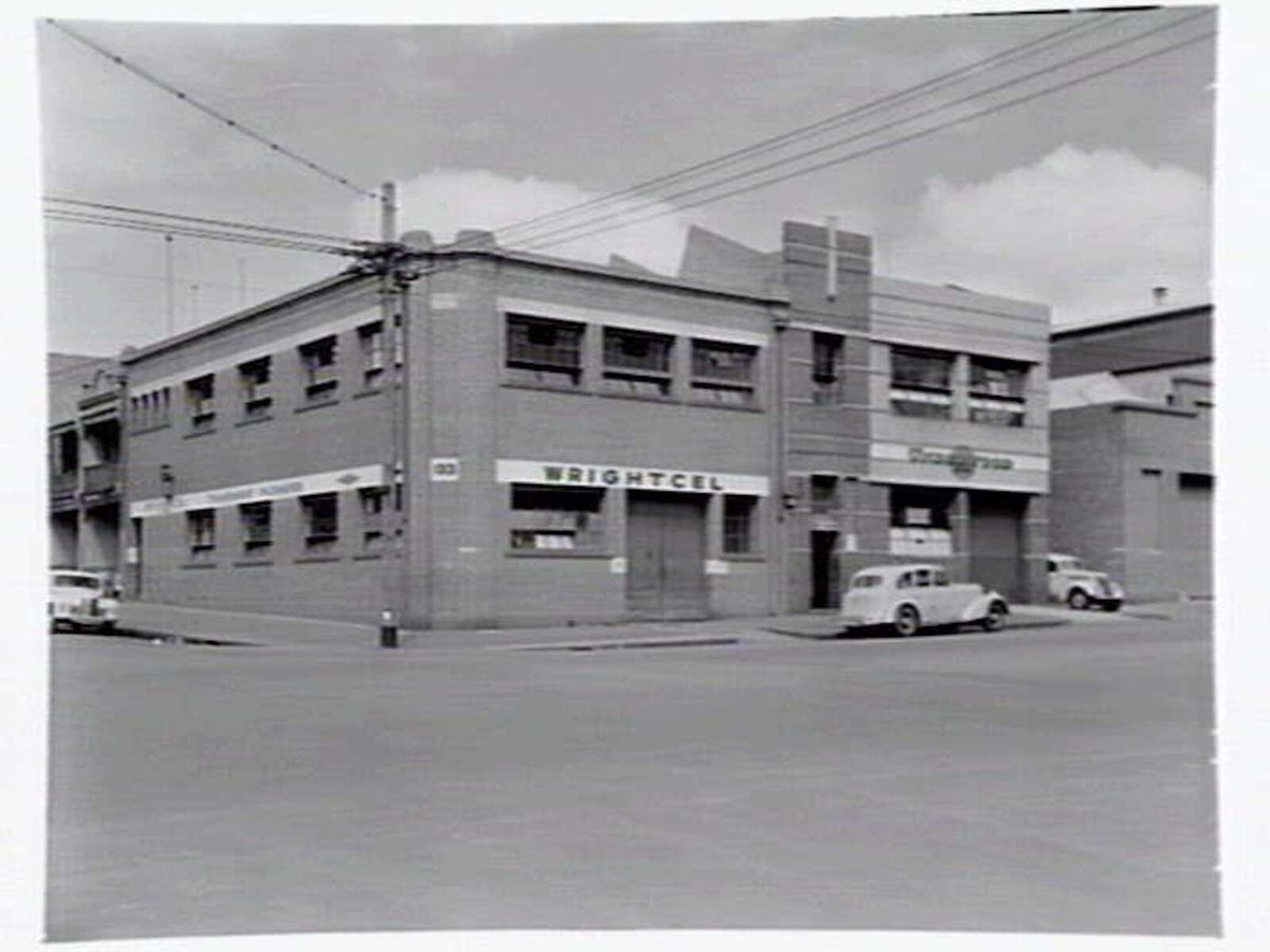 Exterior of 133 and 135 Queensberry St., North Melbourne, Wrightcel, paper bag manufacturers and Underwood Engines (1949)