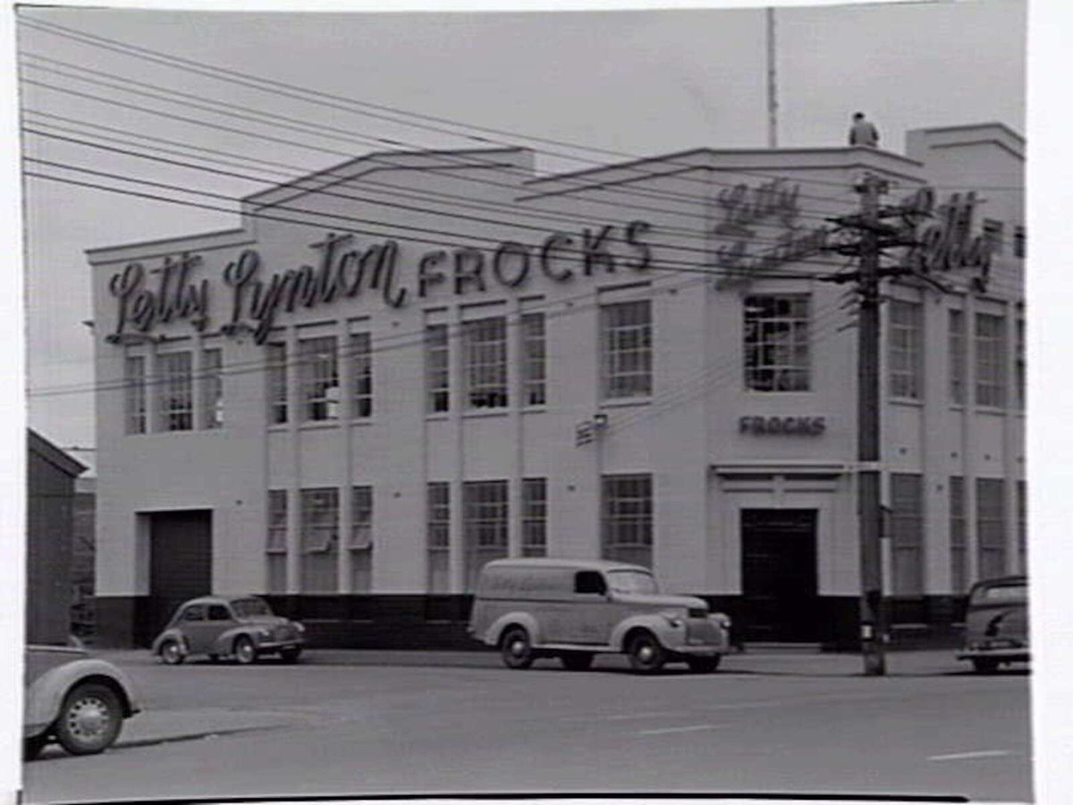 Exterior, Letty Lynton Frocks, Cnr. Sackville & Wellington Streets, Collingwood (c. 1951)