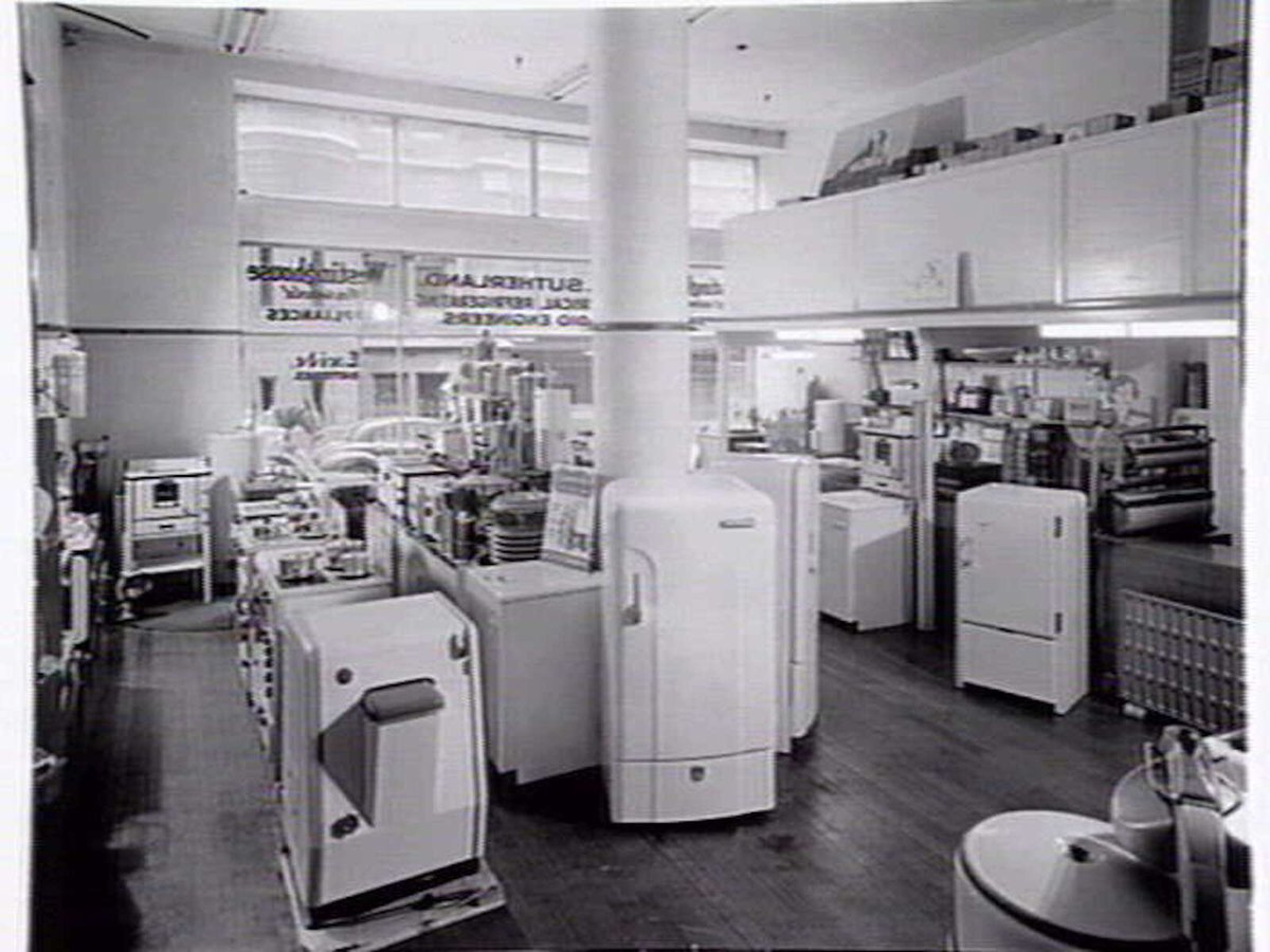 Showroom floor at G.A. Sutherland, electrical retailer, 36 Leeds St., Footscray (c. 1953)