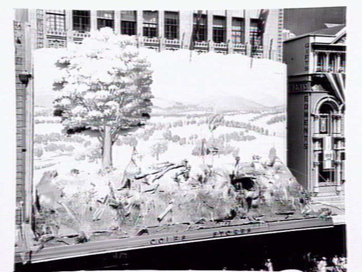 Australian display greeting the Queen above Coles department store in Bourke Street, Melbourne, Melbourne City (1954)