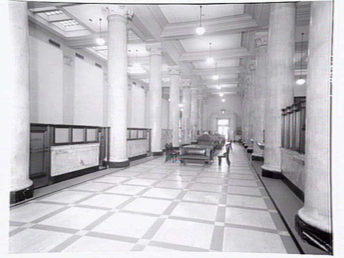 Interior of ?Commonwealth Bank, possibly Collins St., Melbourne, Melbourne City (1954)