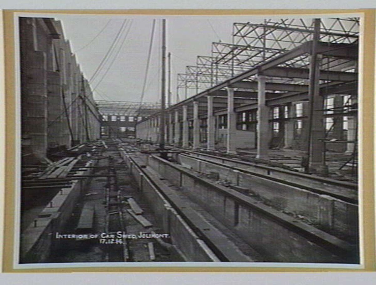 Interior of Car Shed, Jolimont (1914)