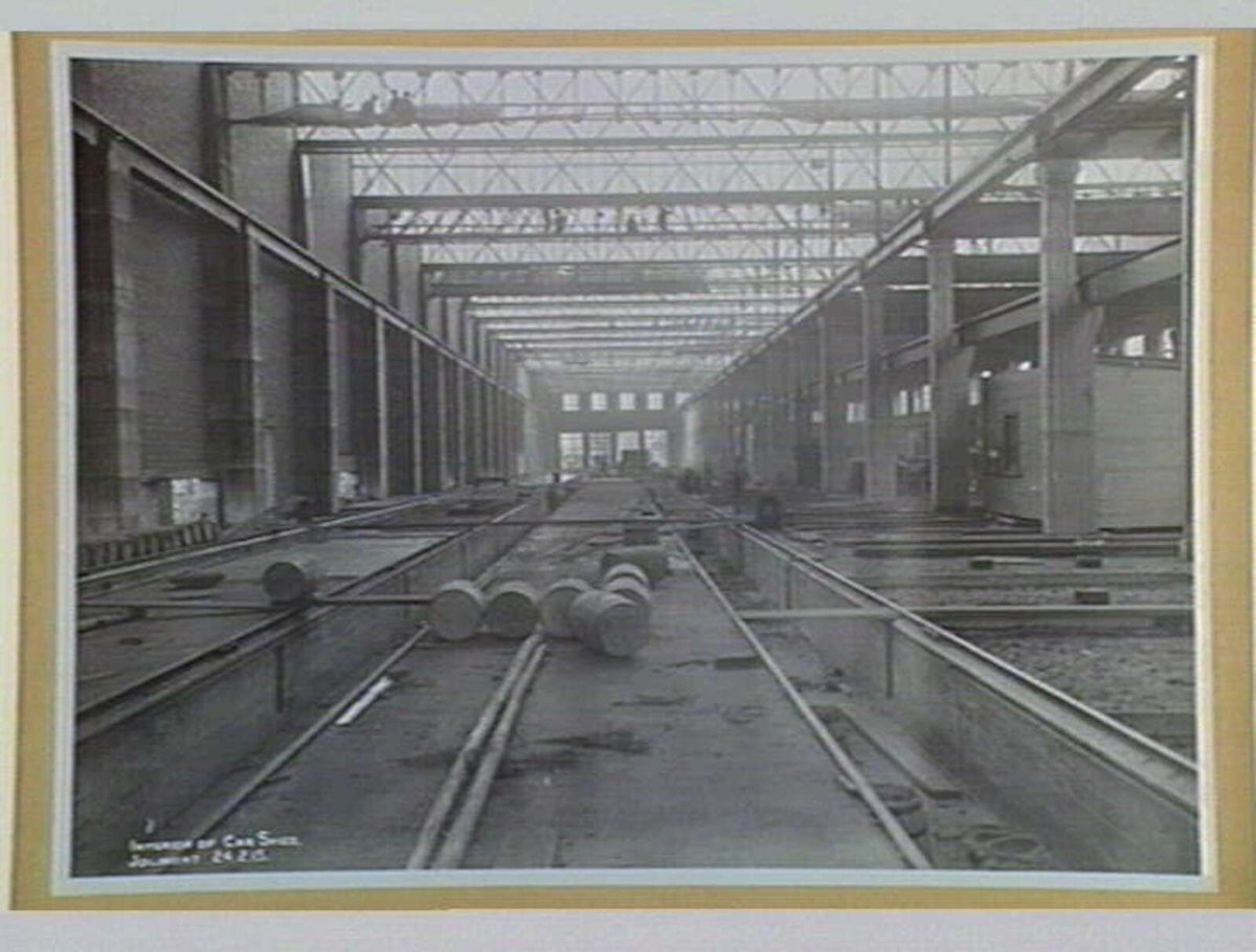 Interior of Car Shed, Jolimont (1915)