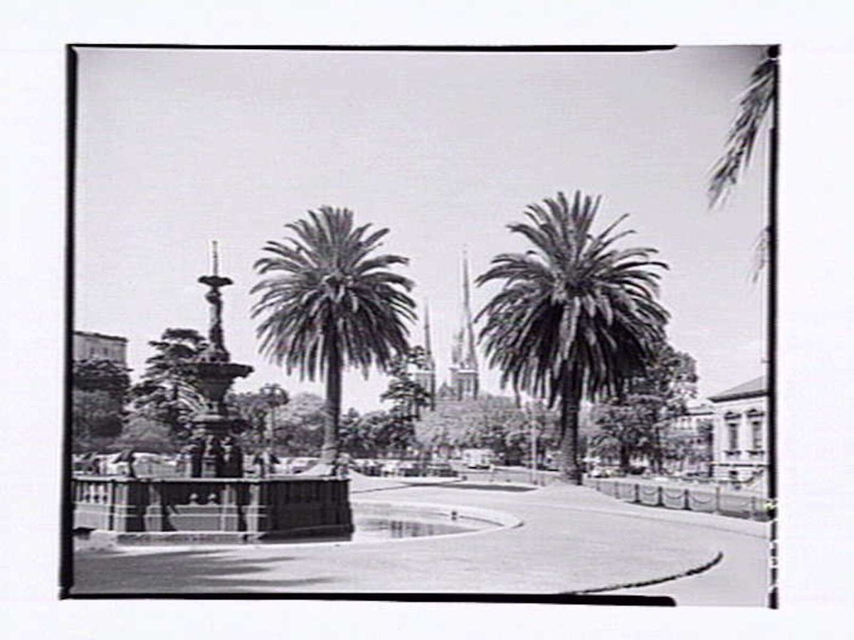 Gisborne Street with St. Patrick's in background Melbourne (1954)