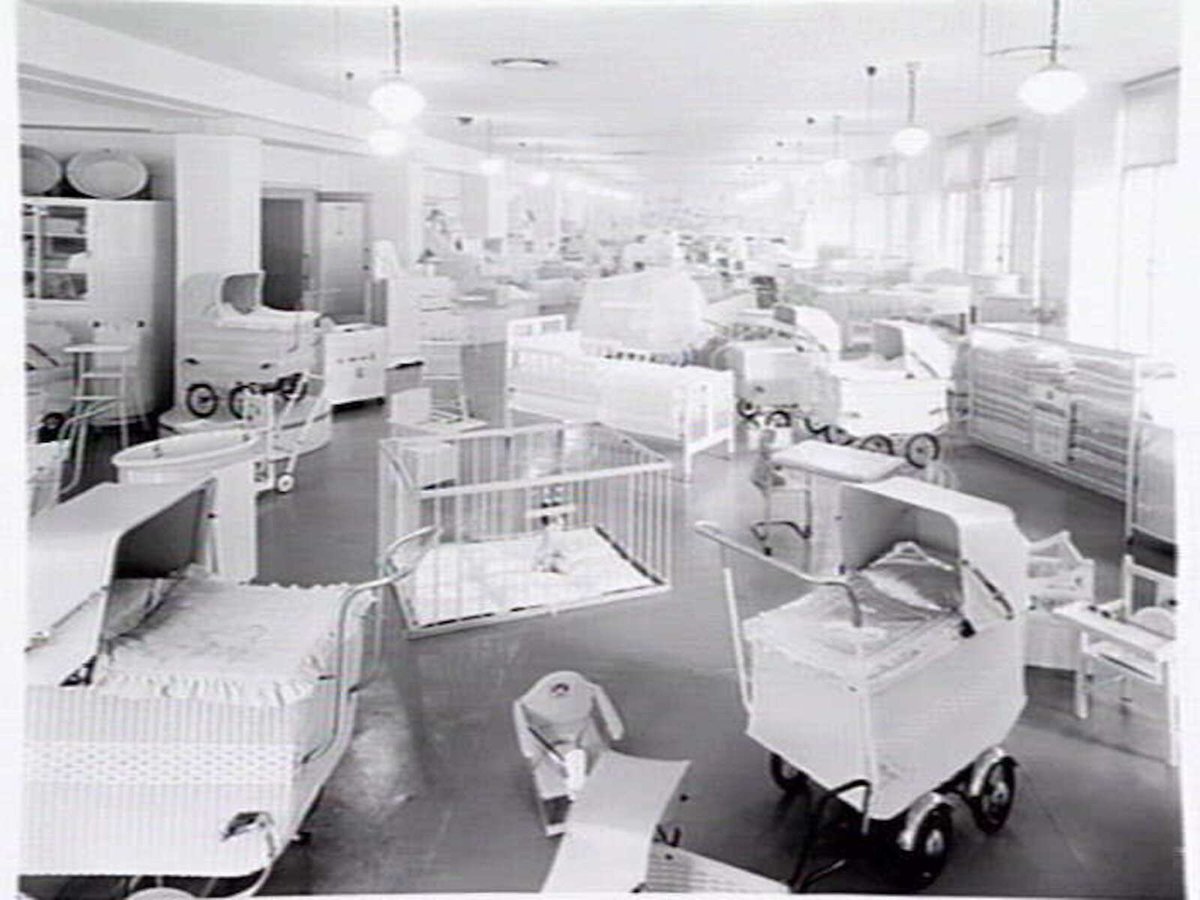 Second floor of the Century Building, 125-133 Swanston St., Melbourne, showing London Baby Carriage Co. stock, Melbourne City (1948)