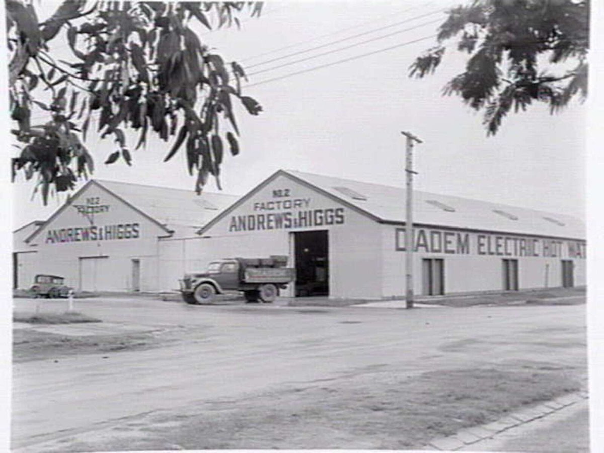 Exterior of Andrews & Higgs, hot water service manufacturers, including the Diadem Electric Hot Water Service, 518 Glenhuntly Rd., Caulfield (1948)
