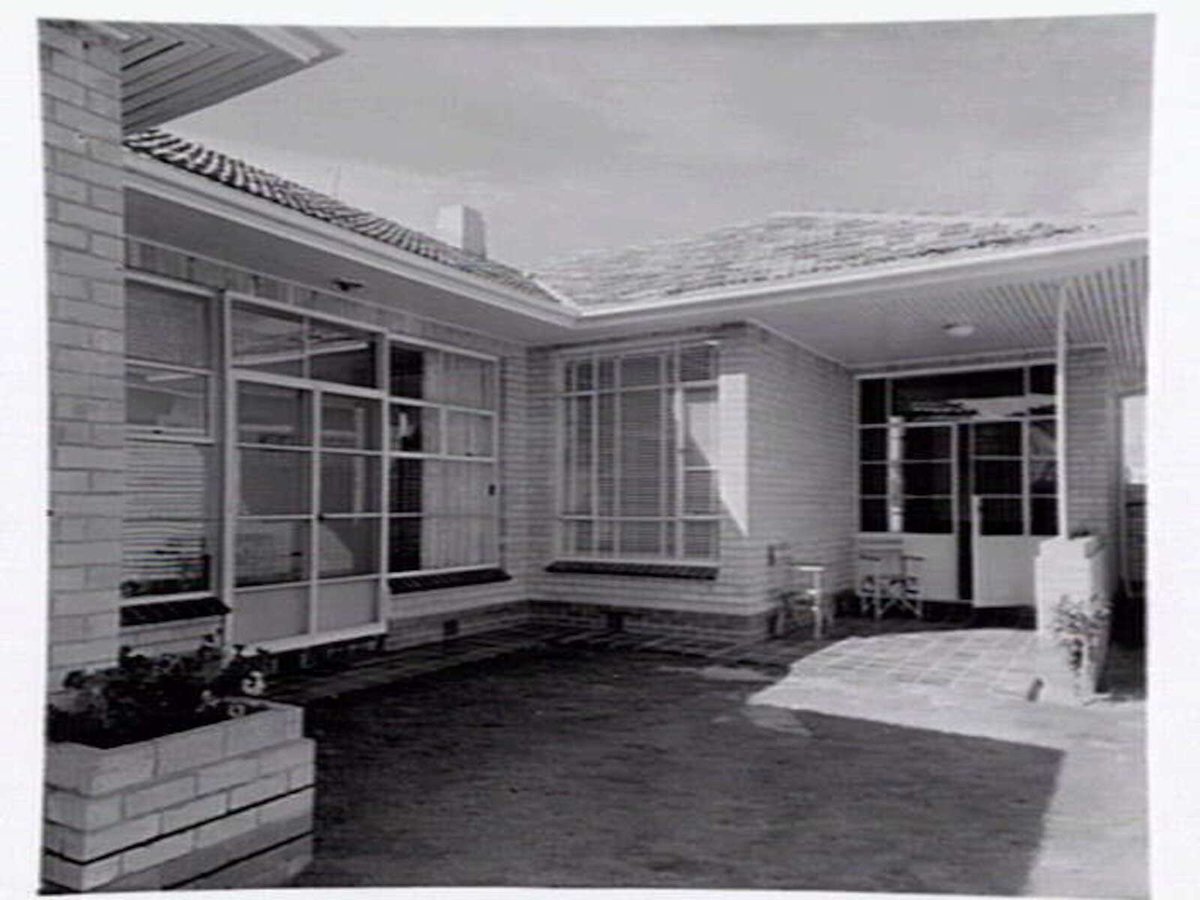 Schwitzer residence showing back patio area and front from the street, 121 Dendy St., Brighton East (c. 1949)