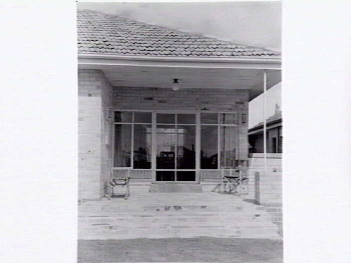 Falkenstein residence, 16 Robinson St., Brighton East, showing back patio area and front from street (1946–52)