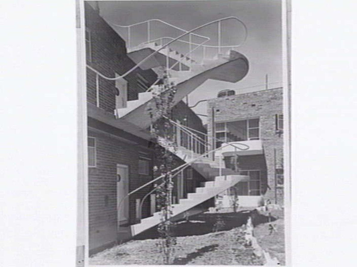 Cairo', showing stairwell and units at Nicholson St., Fitzroy (1951)